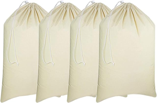 Urban Villa - 4 Pack Extra Large Canvas Heavy Duty Laundry Bags Natural Cotton -Multi Use- Size -71X91 CMS