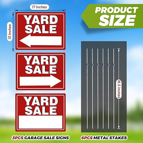 Miniatura 2 de Letreros de venta de patio, letreros de venta de patio de 17 x 13 pulgadas con estacas, 3 letreros de venta de patio de doble cara con flecha