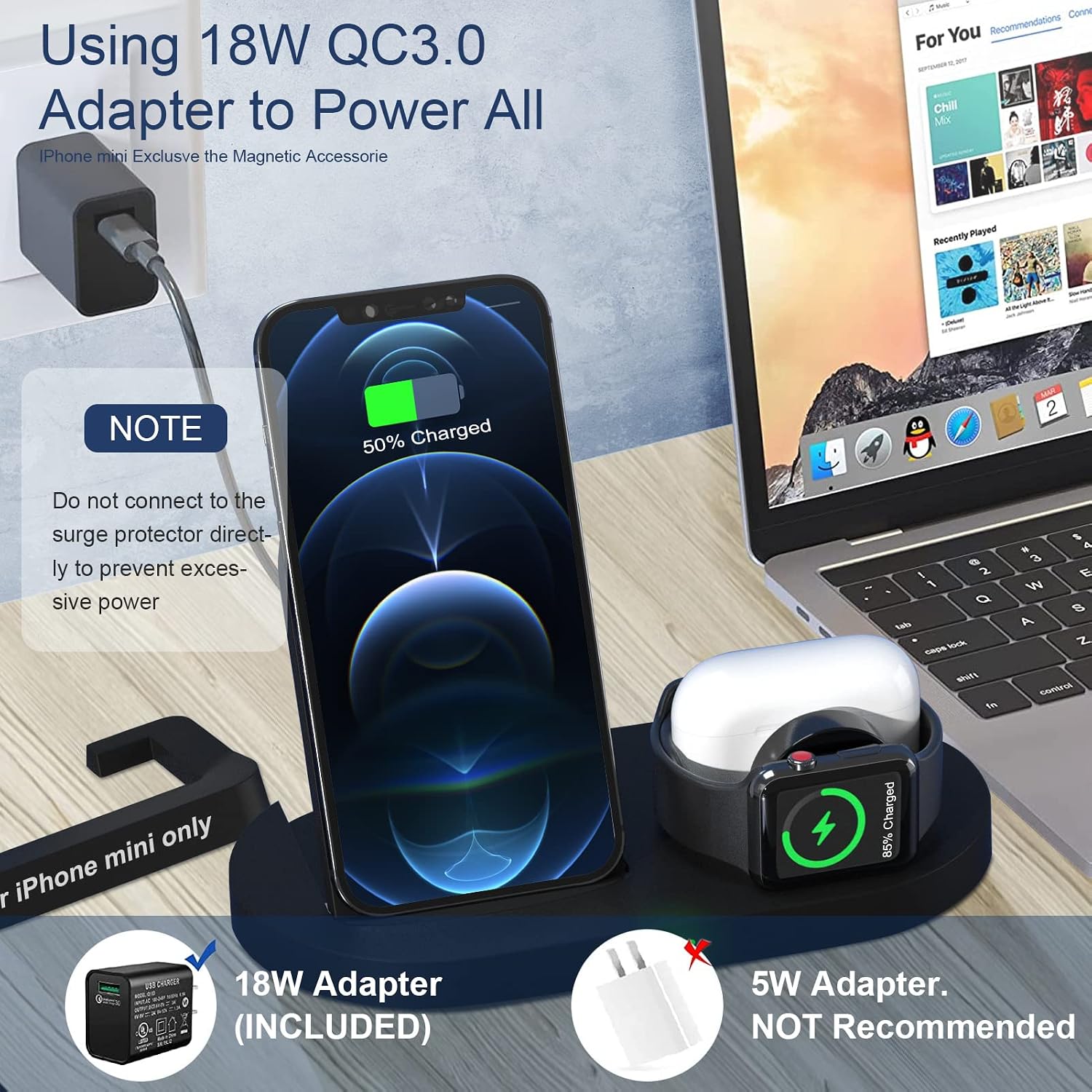 Wireless Charging Station 3 in 1, NEEKFOX Wireless Charger for iPhone 13/12/11 Pro Max/XS Max/XR, Foldable Cell Phone Wireless Charging Stand, Wireless Charging Pad for iWatch Series SE