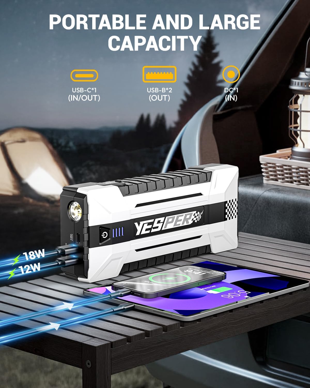 YESPER YJS40 Jump Starter charging multiple devices