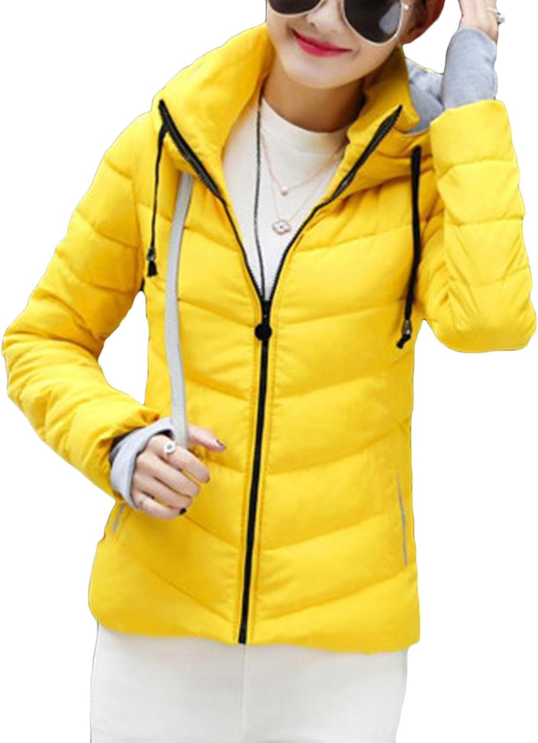 sandbank Women's Winter Parka Jacket Warm Hooded Cotton Quilted Puffer Down Coat Yellow