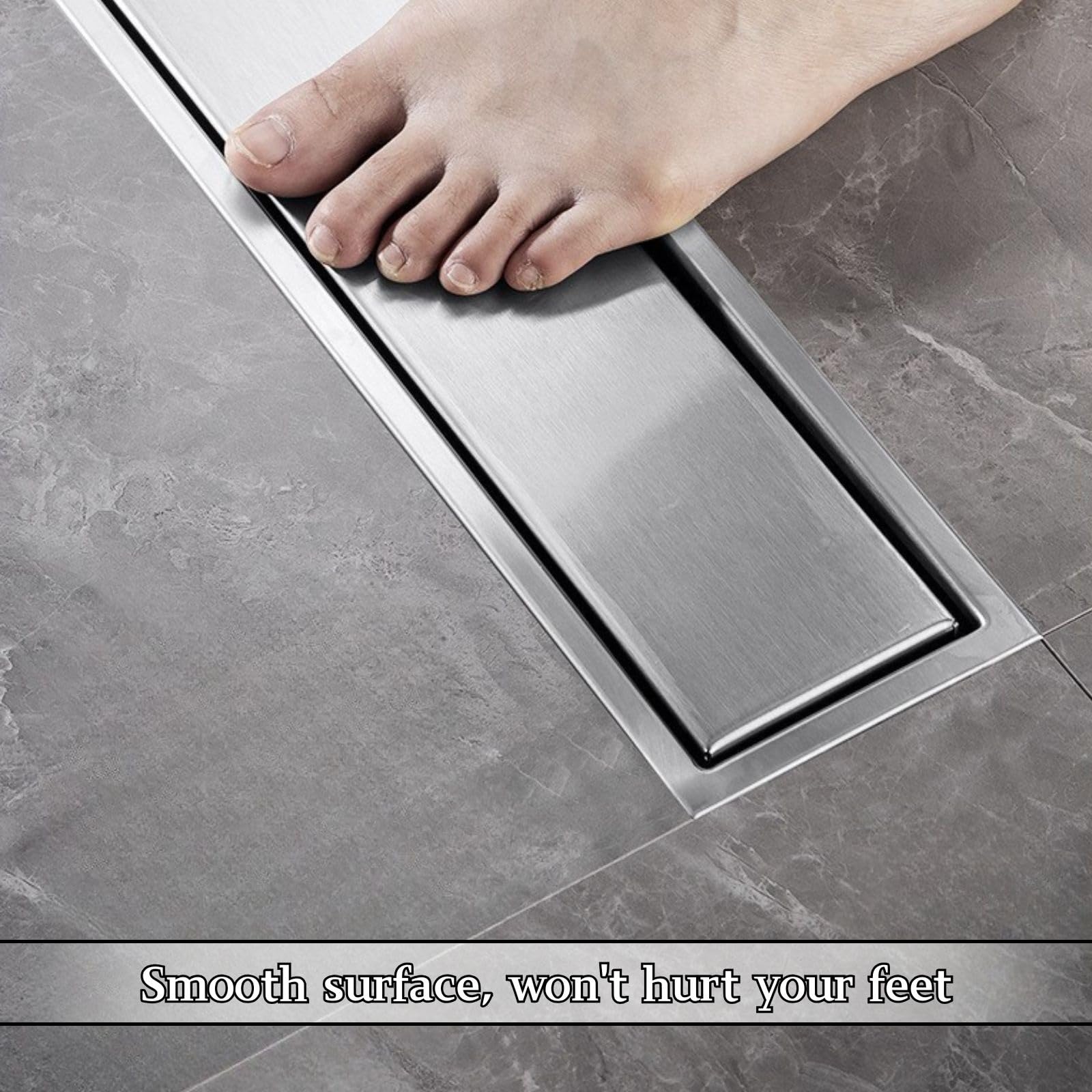 Canaleta de Ducha 10cm de Ancho Desagüe de Piso Uso Positivo y Negativo con Extraíble Anti-Obstrucción Filtro Fácil Instalación for Balcón Cocina Baño Garaje Plateado(10 * 80cm)