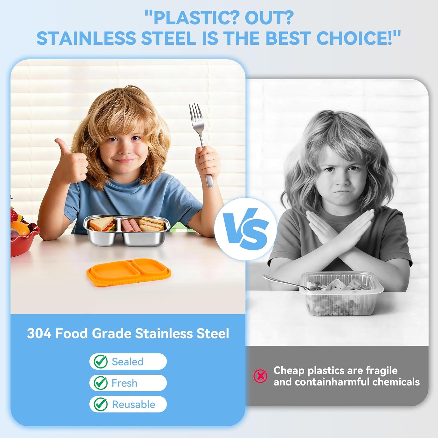 4 Pack Stainless Steel Snack Containers with Silicone Lids, Reusable Stainless Steel Food Containers Snack Box, 2 Compartment Meal Prep Containers for Lunch, Leakproof, Dishwasher Safe - Image 5