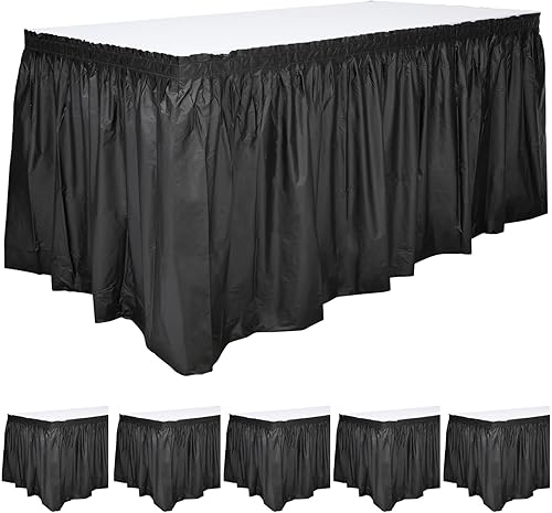 Juvale Paquete de 6 faldas de mesa negras para mesas rectangulares, faldas de mesa de plástico desechables de 29 pulgadas x 14 pies para fiestas,