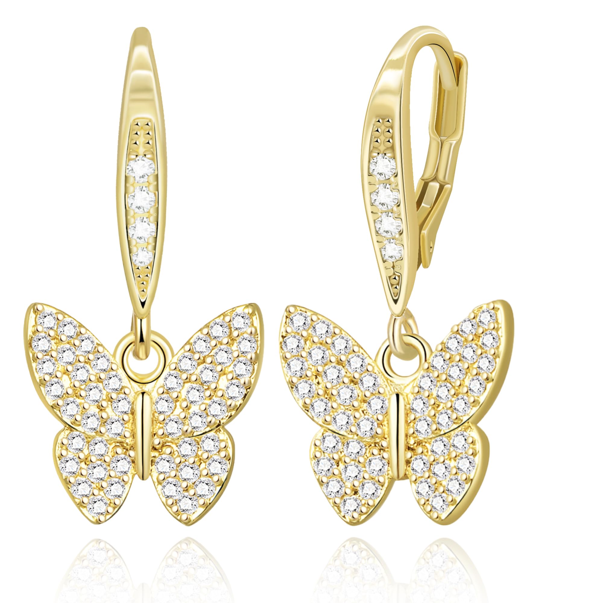 FSLEAD 14K Gold Earring Cross Waterdrop Butterfly Heart Knot Earrings for Women Gold Silver Cross Leverback Drop Gold Silver Teardrop Hoop Dangle