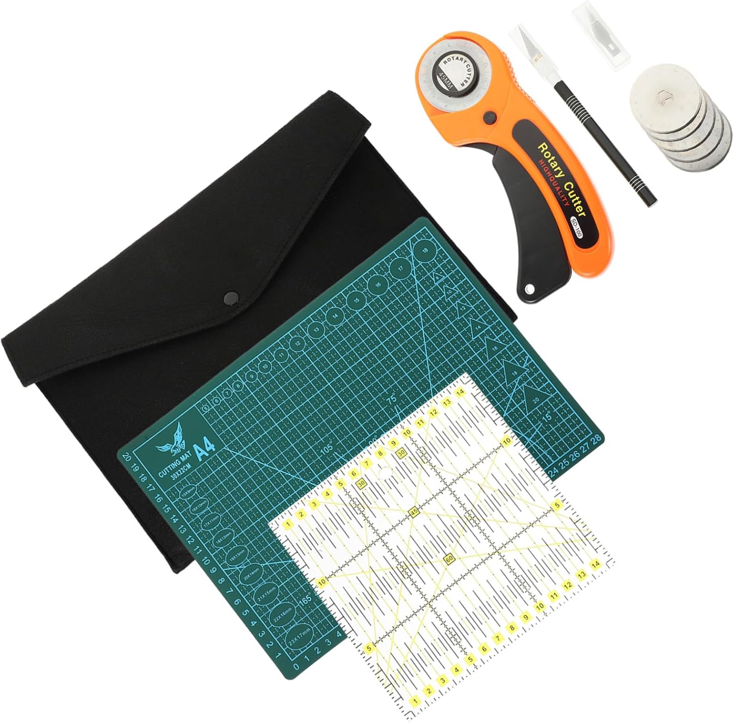 jojofuny Quilting Rotary Cutter Cutting Mat Storage Bag Fabric Cutting Knife Set Sewing Kit for Family Friends