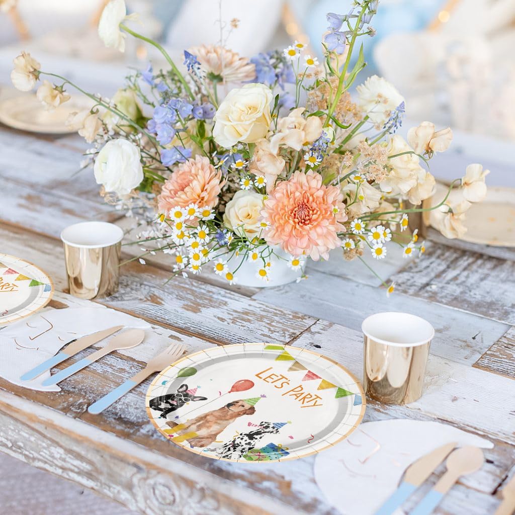 WRAPAHOLIC 25Pcs Birthday Paper Plates - 7 Inch Adorable Dog Disposable Plates Decorative Dessert Plates for Party Tableware Supplies Table Decor - Image 4