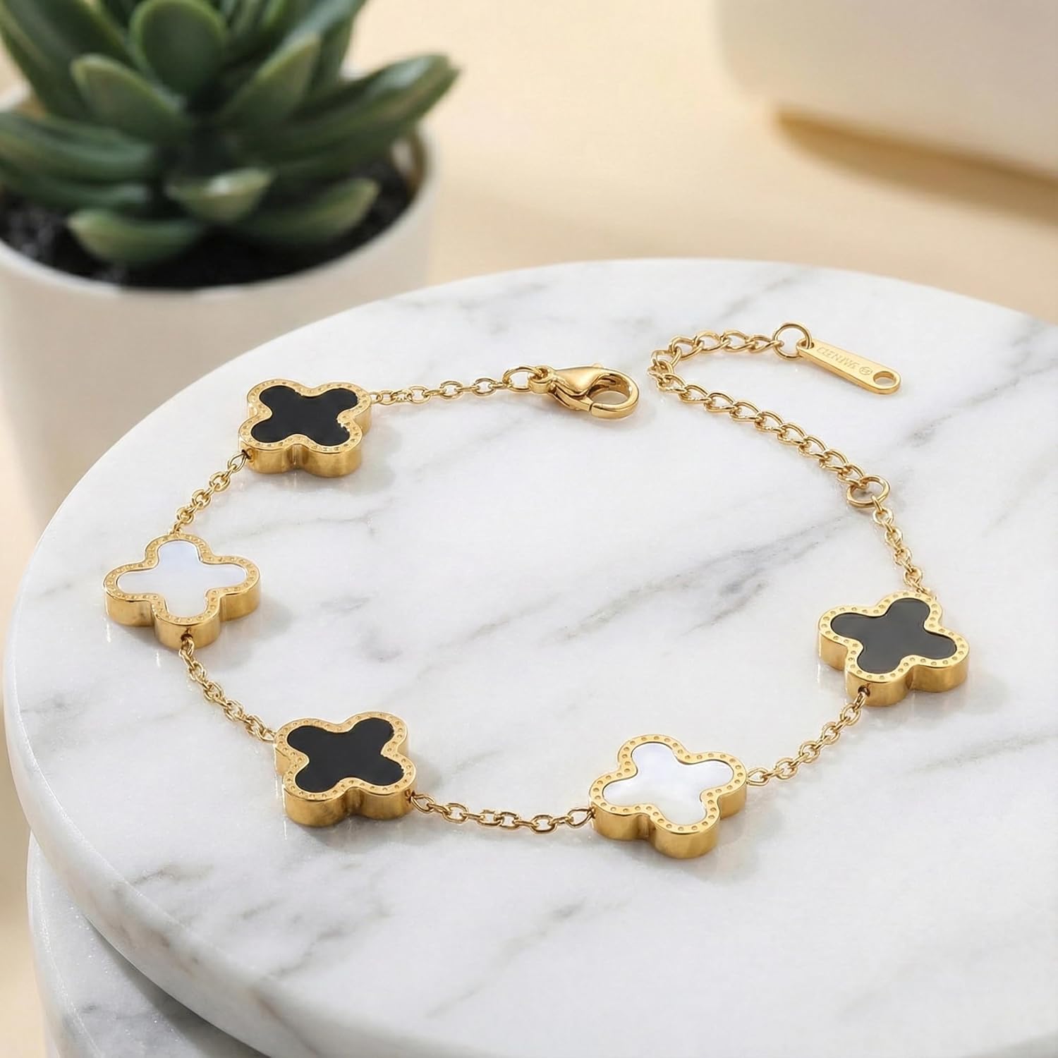 zofanvo Four Leaf Clover Bracelets 18K Gold Plated Lucky Bracelet for Women Flower Leaf Link Lucky Bracelet Trendy Jewelry Gifts for Women - Image 4