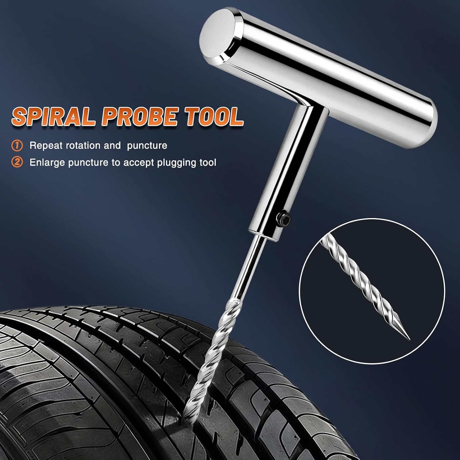 Tire Repair Puncture Tool Kit Heavy Duty Stanless Steel T-Handle Tire Repair Tool-7pcs