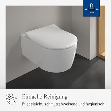 Villeroy & Boch Avento SlimSeat Toilet Seat with Soft-Close Mechanism Removable Toilet Seat Made of Shatterproof Duroplast Original Replacement Part D-Shape White Alpine Glossy With soft-close mechanism removable made of shatter-proof Duroplast original replacement part 9M87S101 [Energy Class A]