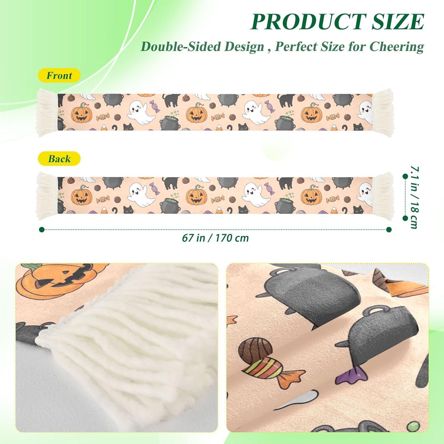 CHIFIGNO Cute Black Cats Pumpkins White Sports Fan Scarf, Quick Dry Polyester for Wiping Sweat and Display at Games