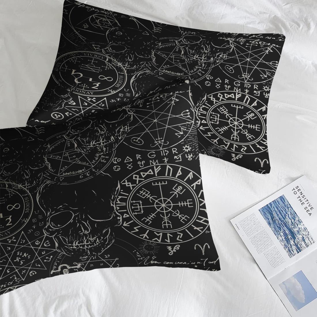 Comforter Set Queen Size, Pentagram Retro 7 Pcs Bedding for Kids and Adults, Halloween Vintage Bed Sheet Sets with Fitted Sheet 2 Pillowcases & 2 Shams for Bedroom Bed Decor - Image 7