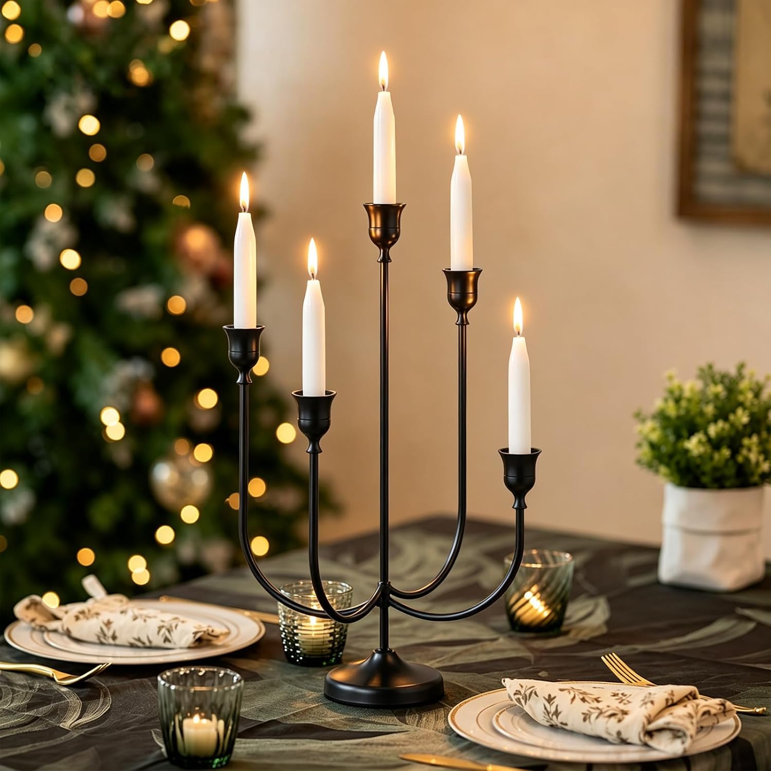 Black 5-Arm Candelabra, Vintage Metal Candlestick Holders for Decor