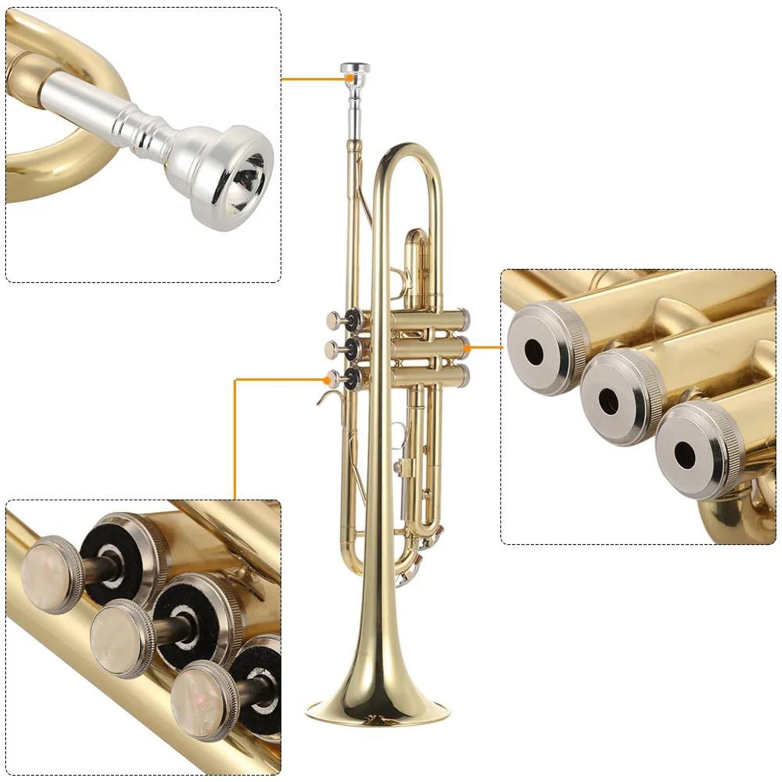 trąbka dla początkujących Wygodna W Dotyku Trąbka Bb Płaska Mosiądz Malowany Na Złoto Wykwintny Wytrzymały Instrument Muzyczny Z Rękawiczkami Pokrowiec Na Pasek