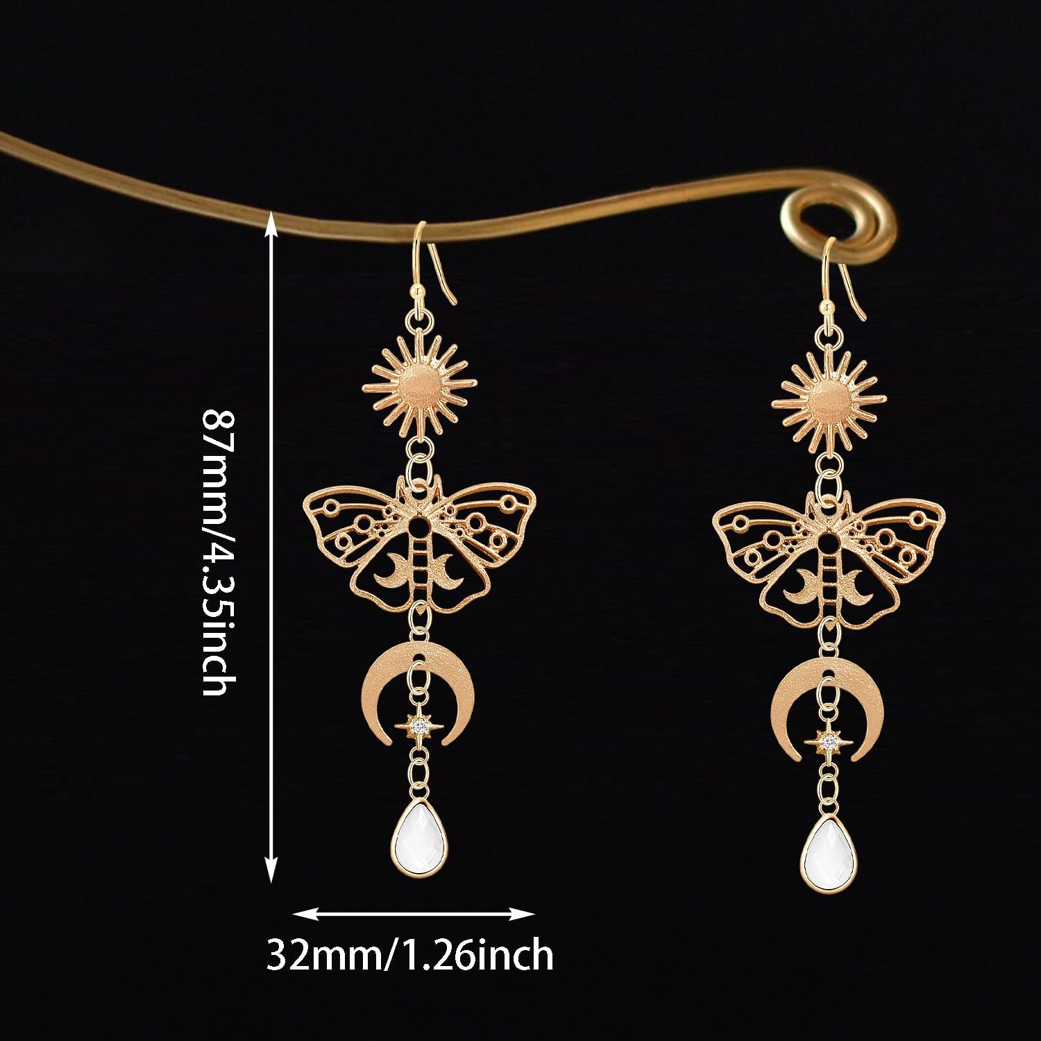 Unique Chic Gothic Boho Sun and Moon Dangle Drop Earrings Bohemian 14k Gold Goth Crescent Moon Star Mushroom Pendant Celestial Earrings for Women Christmas Jewelry Gift - Image 5