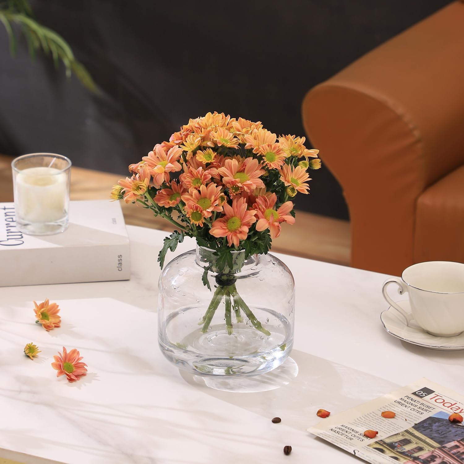 Short Glass Vase, Short Flower Vase, Round Glass Vase, Small Glass Vases for Flowers, Clear Flower Vase, 6 Inch Modern Vases for Living Room, Dining Table, Wedding, Bookshelf, Office Decoration - Image 8