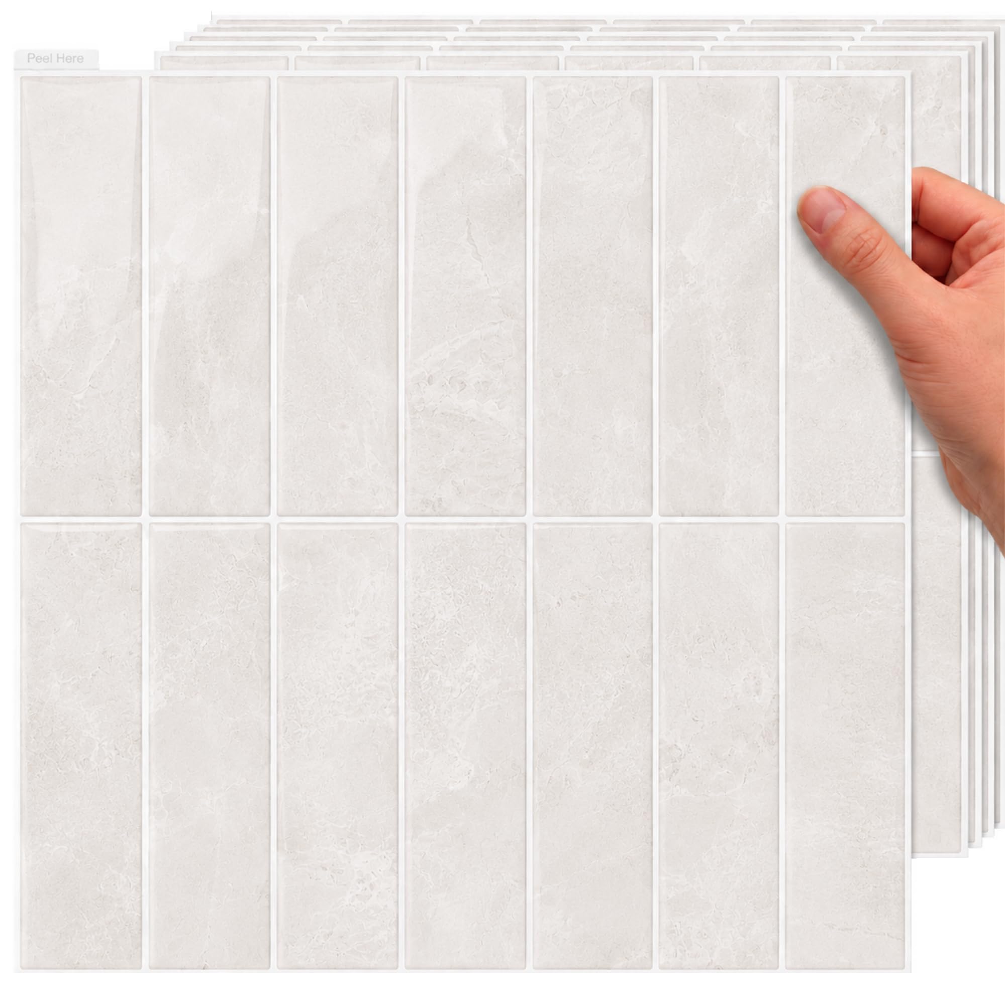 TradeDownCo Peel & Stick Wall Tiles (10 Sheets) - Premium Self-Adhesive Tile Stickers for Kitchen, Bathrooms, Laundry Rooms and More, 12"x12"/30x30cm, Glossy Stone White