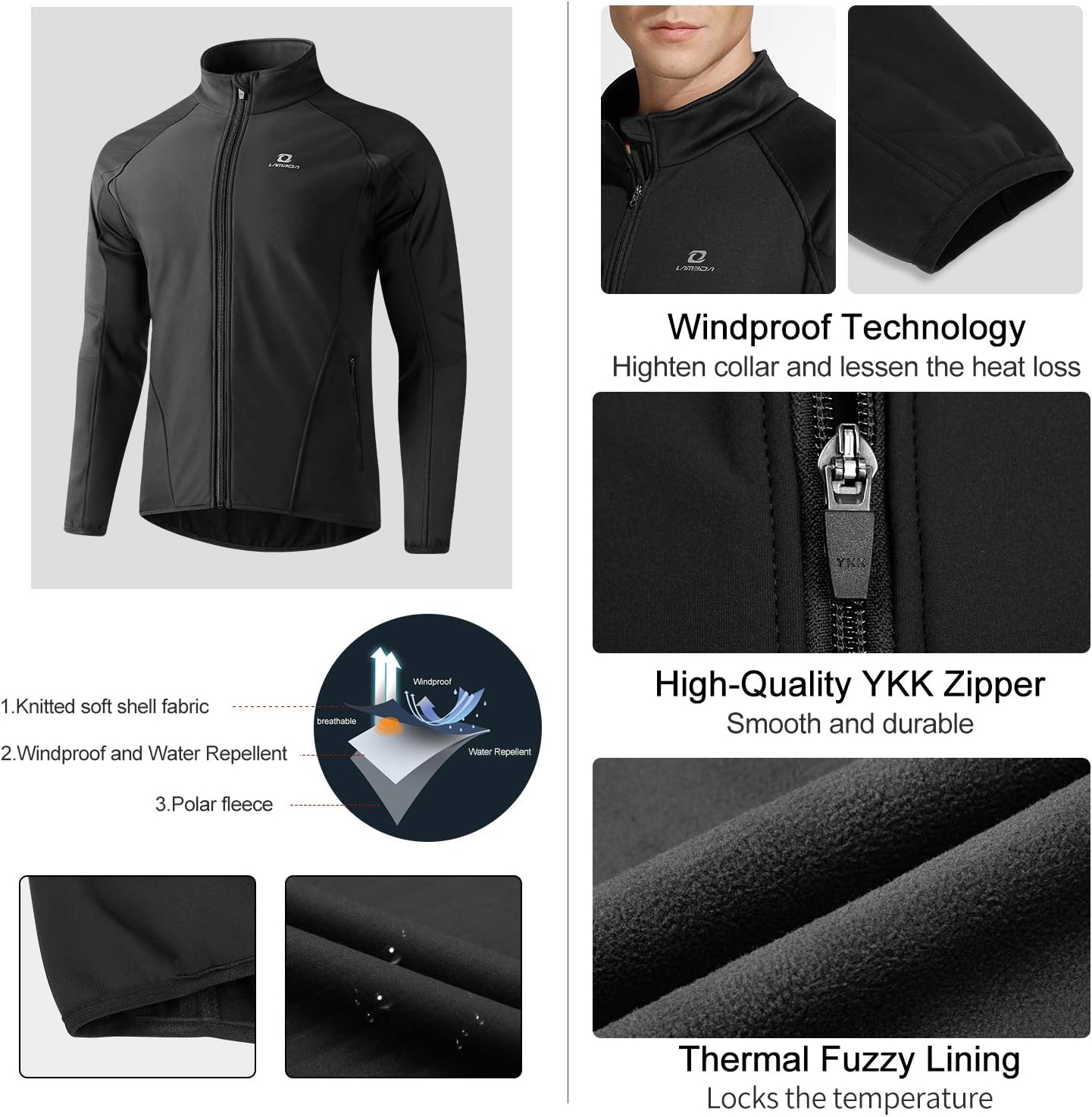 LAMEDA Cycling Bike Jackets for Men Winter Thermal Running Jacket Windproof Breathable Softshell Windbreaker - Image 3