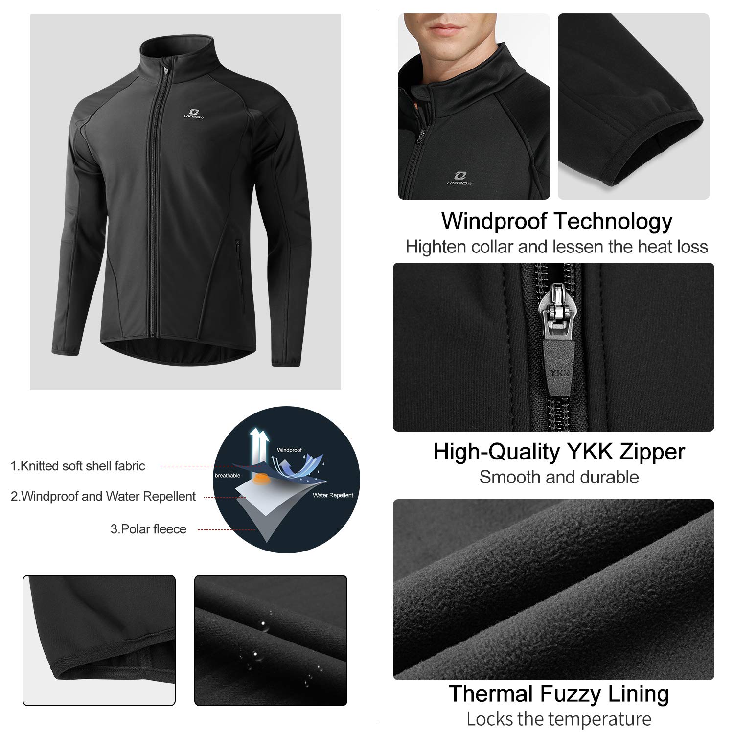 LAMEDA Fahrradjacke Herren Winter Warm Softshelljacke Wasserdicht Atmungsaktiv Winddicht Radjacke Laufjacke Thermo für Radfahren Sport Laufen Wandern
