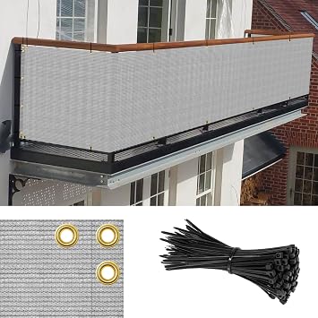 3x50 Gray Balcony Privacy Screen Fence Outdoor Patio Mesh Shade Net Cover, UV Protection Shade Cloth Temporary Fencing for Apartment Railing Porch Deck