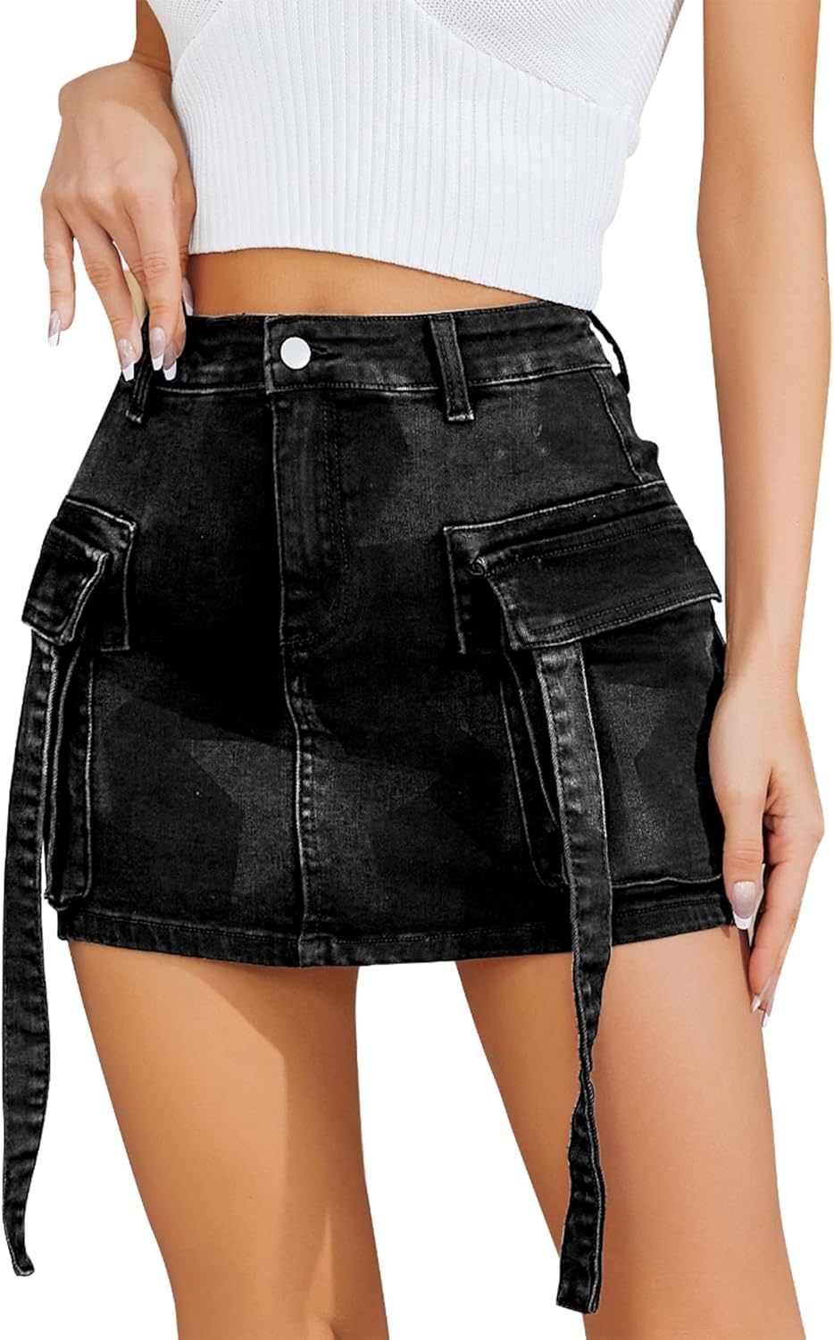 Cargo Skirt Women y2k Button Mini Jeans Skirt Denim Skirt with Pocket Low Waist