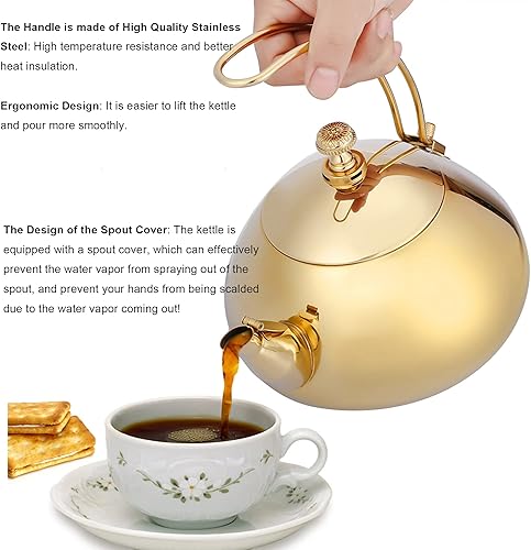 Miniatura 6 de Hervidor de té de acero inoxidable, cafetera de 1,5 litros, tetera silbante con mango extraíble y colador de malla, para todas las estufas, para té