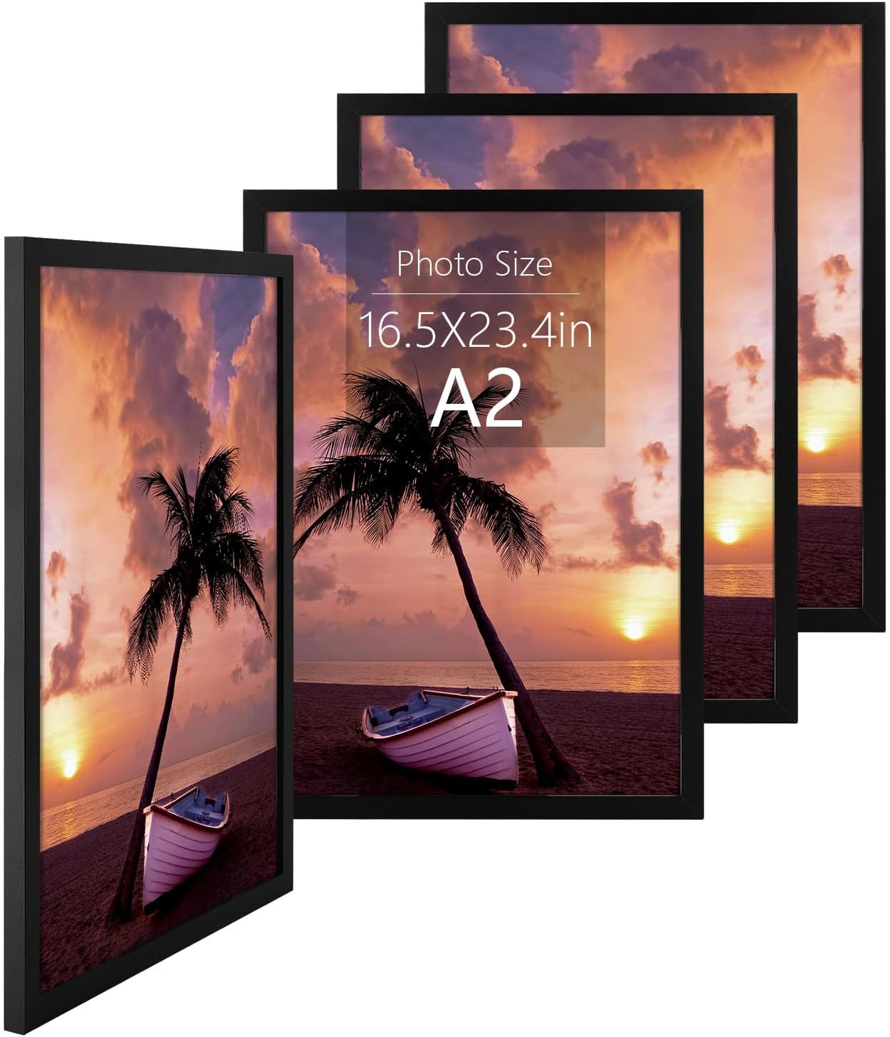 Frametory, A2 Picture Frame Set of 4, Engineered Wood Frame with Acrylic Cover Gallery Wall Frame (Black, 4 Pack)