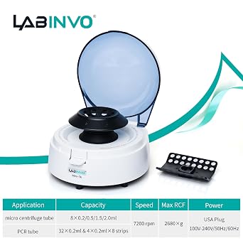 8-Place Mini Centrifuge Set, 7000RPM Benchtop Centrifuge Machine,2 Interchangeable Rotors,0.2mL32 PCR Strips &0.2mL4 PCR 8 Strips, with 500pcs of 2ml Micro-centrifuge Tubes, IN-MPS001