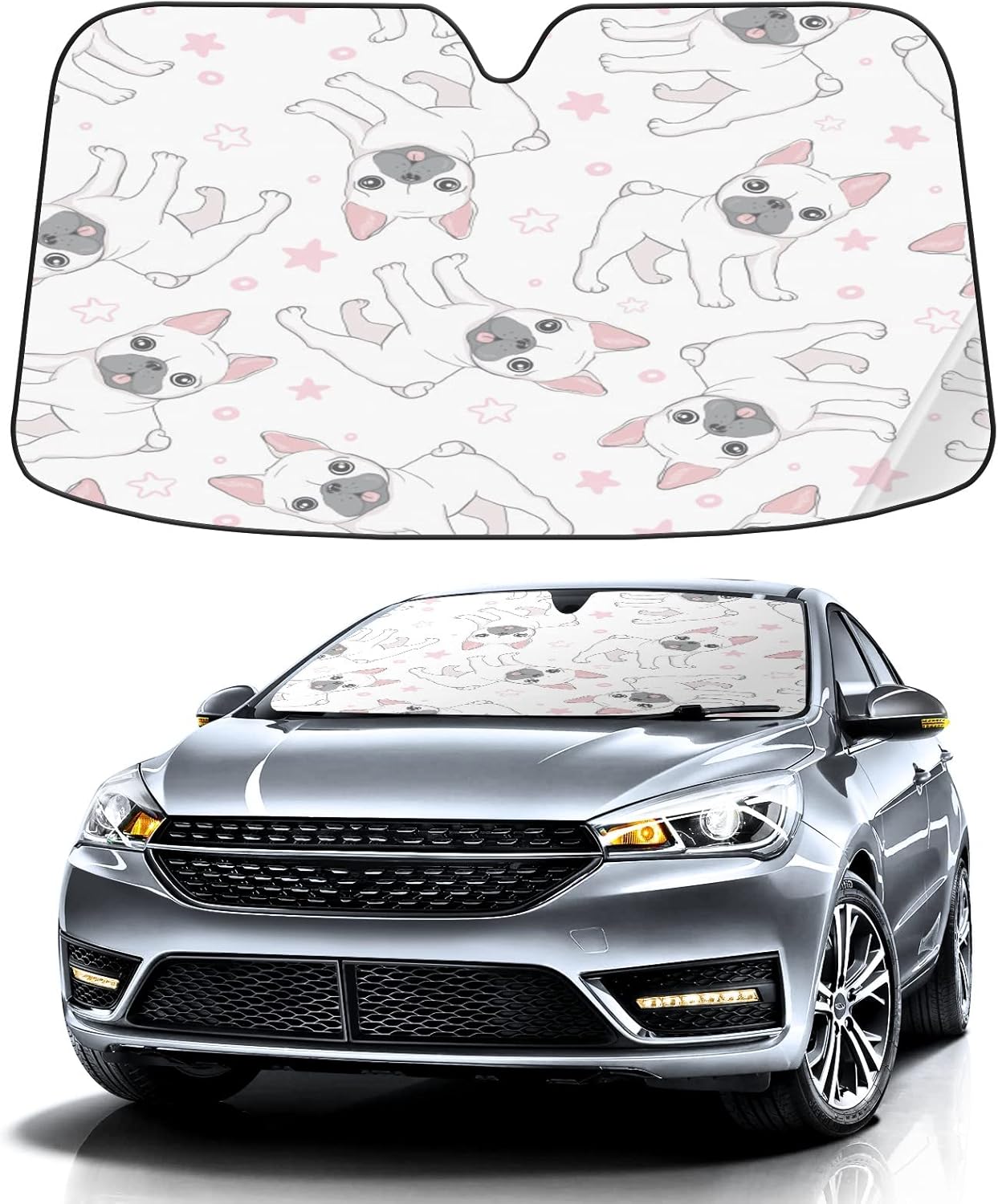 Car Windshield Sun Shade Dog French Bulldog Pawprint Car