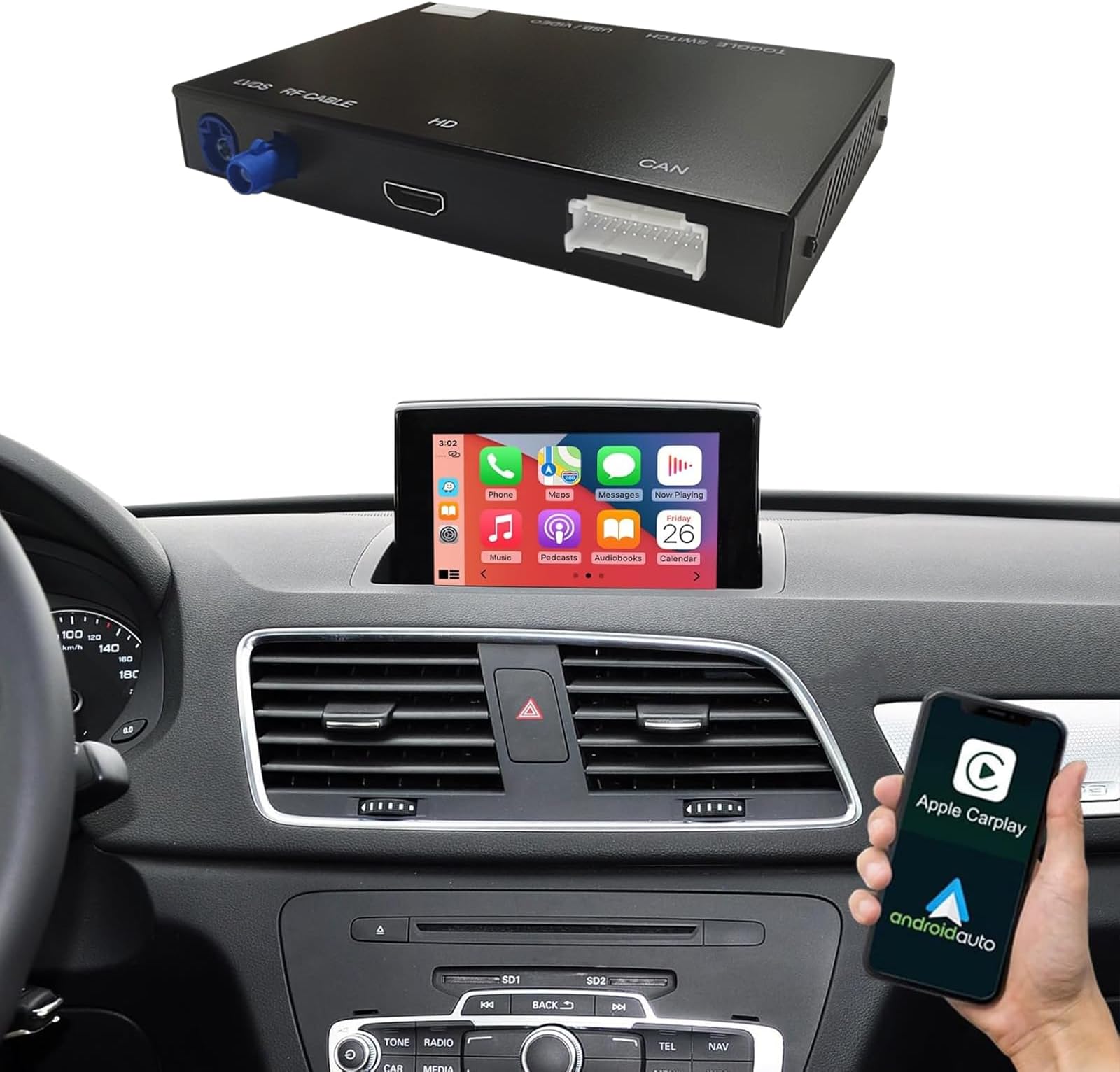 NINETOM Wireless Carplay Android Auto Decoder for Audi Q3 2014-2018 Year Carplay Retrofit Kit Support Siri Mirrorlink Camera with RMC Software Version