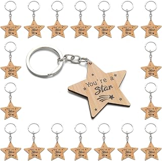 PHAETON 30PCS Wooden Star Keychain with 'You're a Star' Message Inspirational Keychain Gift School Leaver Keyring Gifts for Women Men Nurse Teacher Colleague Staff