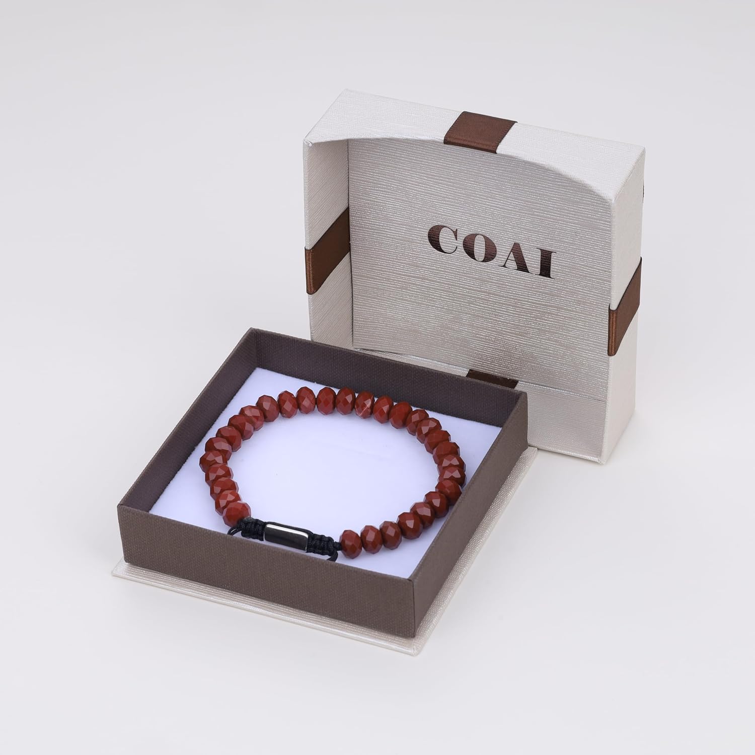 COAI Beaded Bracelet for Men, Handmade Jewelry Faceted Crystal Gemstone Bracelet for Men, 8 * 5MM Tiger Eye/African Turquoise/Red Jasper