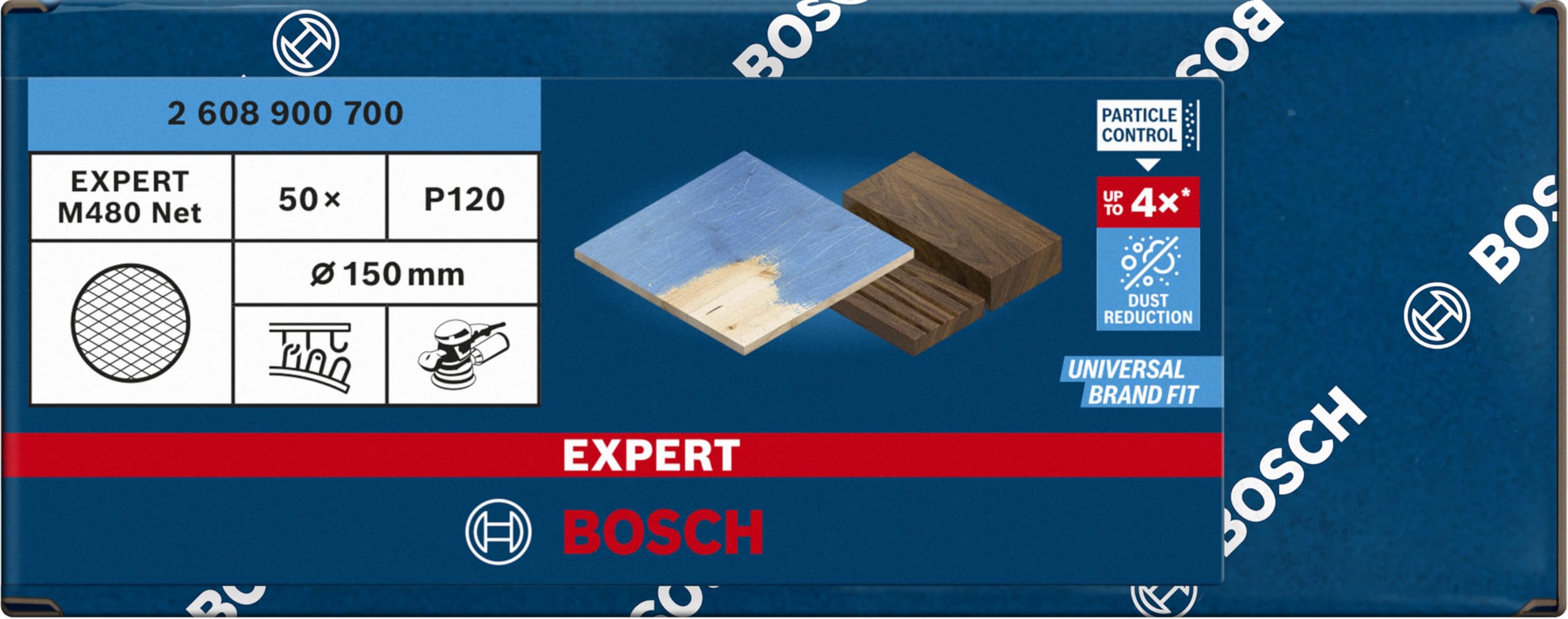 Bosch 50x EXPERT M480 Schleifnetz (für Farbe auf Holz, Hartholz, Ø 150 mm, Körnung 120, Professional Zubehör Exzenterschleifer, Schwingschleifer)