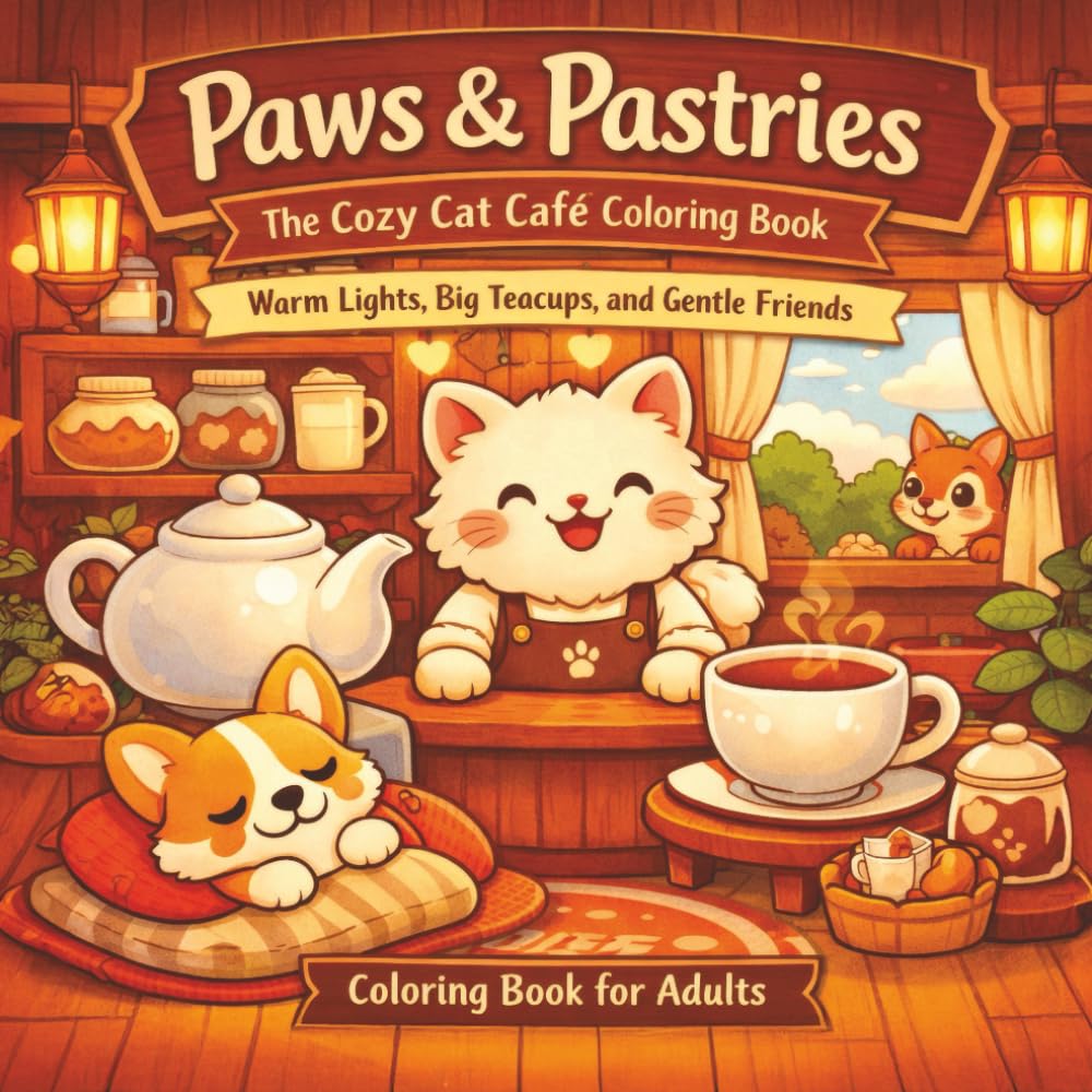 Paws & Pastries: The Cozy Cat Café Coloring Book | A relaxing coloring book inspired by the gentle atmosphere of a cozy cat café. | 93 pages 8,5x8,5
