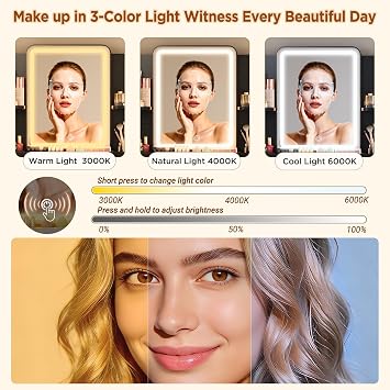 Black Small Lighted Makeup Vanity Desk with Multi-Layer Storage | 3 Adjustable Light Modes, LED Mirror, CARB P2 Certified Material, Fast Assembling