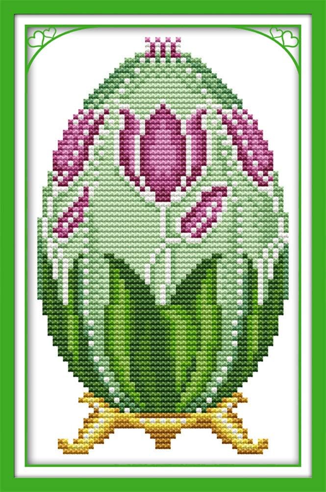 YEESAM ART® New Counted Cross Stitch Kits Advanced - Easter Eggs & Tulip Flower Pattern - Embroidery Set Needlework DIY Handmade Christmas Gifts (Easter Eggs 3, White)