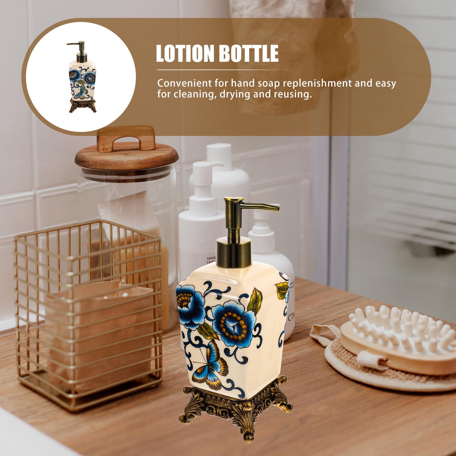 Botella Dispensadora de Loción Cerámica Vintage Reutilizable 340ml