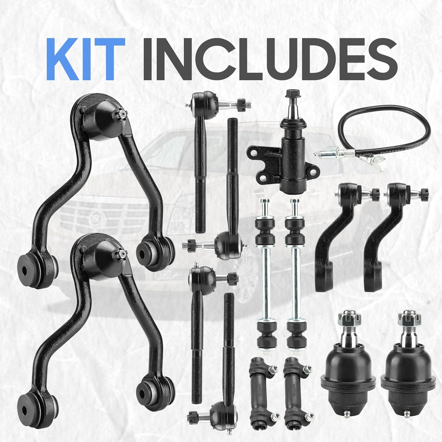 4WD Front Upper Control Arms w/Ball Joints Pitman Idler Arm Sway Bar End Links Tie Rods Suspension Kit for 1999-2000 Cadillac Escalade, 1995-1999 GMC K1500 Suburban Tahoe Yukon (15pc)