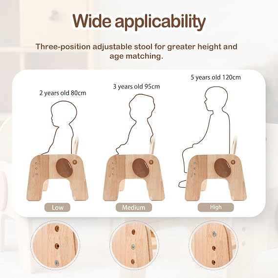 ibwaae Natural Solid Wooden Kids Chair Height-Adjustable Wooden Chair for Toddlers Montessori Furniture Birthday Gift for Children
