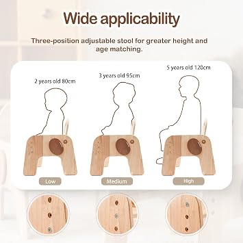 ibwaae Natural Solid Wooden Kids Chair Height-Adjustable Wooden Chair for Toddlers Montessori Furniture Birthday Gift for Children