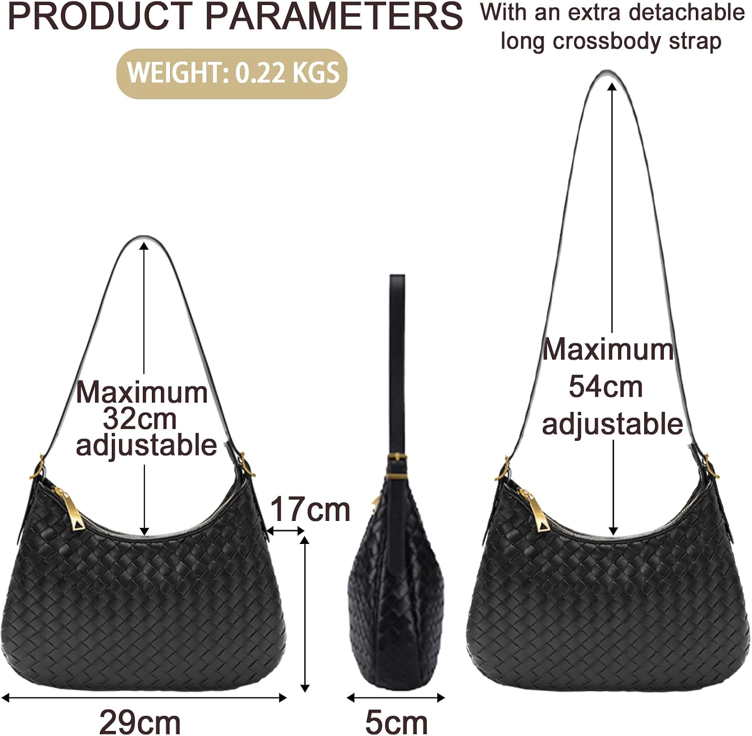 Shoulder Handbags for Women Crossbody Woven Leather Tote Shoulder Bag Purse Hobo Lightweight With Zipper Adjustable Strap | Woven