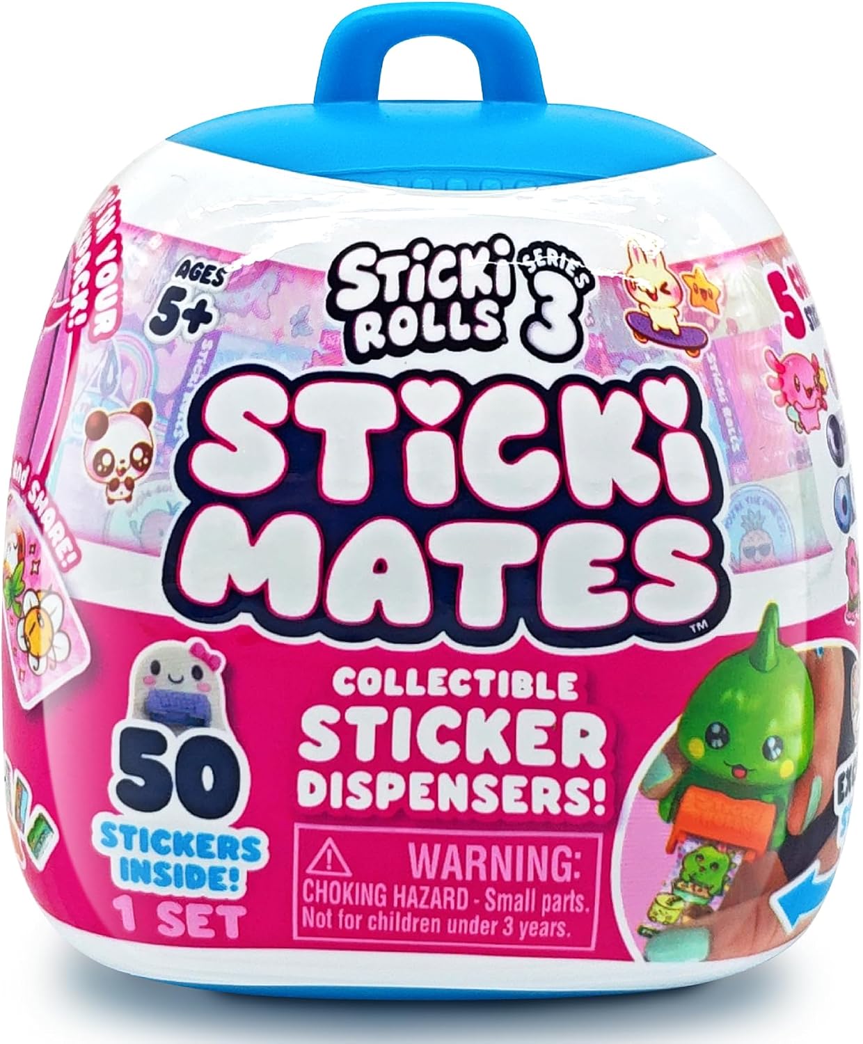 Sticki Rolls® Sticki Mates™ - Collectible Mini Character Sticker Dispenser, Includes 50 Stickers & Backpack Clip