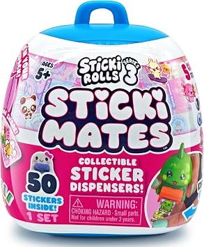Sticki Rolls Sticki MatesTM - Collectible Mini Character Sticker Dispenser, Includes 50 Stickers & Backpack Clip
