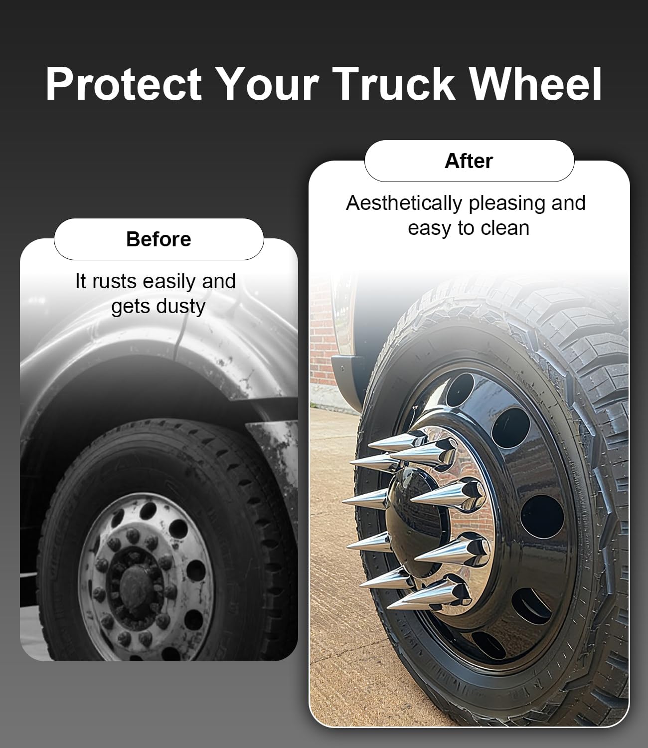 Lug Nut Covers 33mm 4-3/4" Spike Push-on Nut Covers 40 Pack, ABS Chrome Plastic Caps Anti-Rust Lug Nut Cover for Semi Trucks Trailers