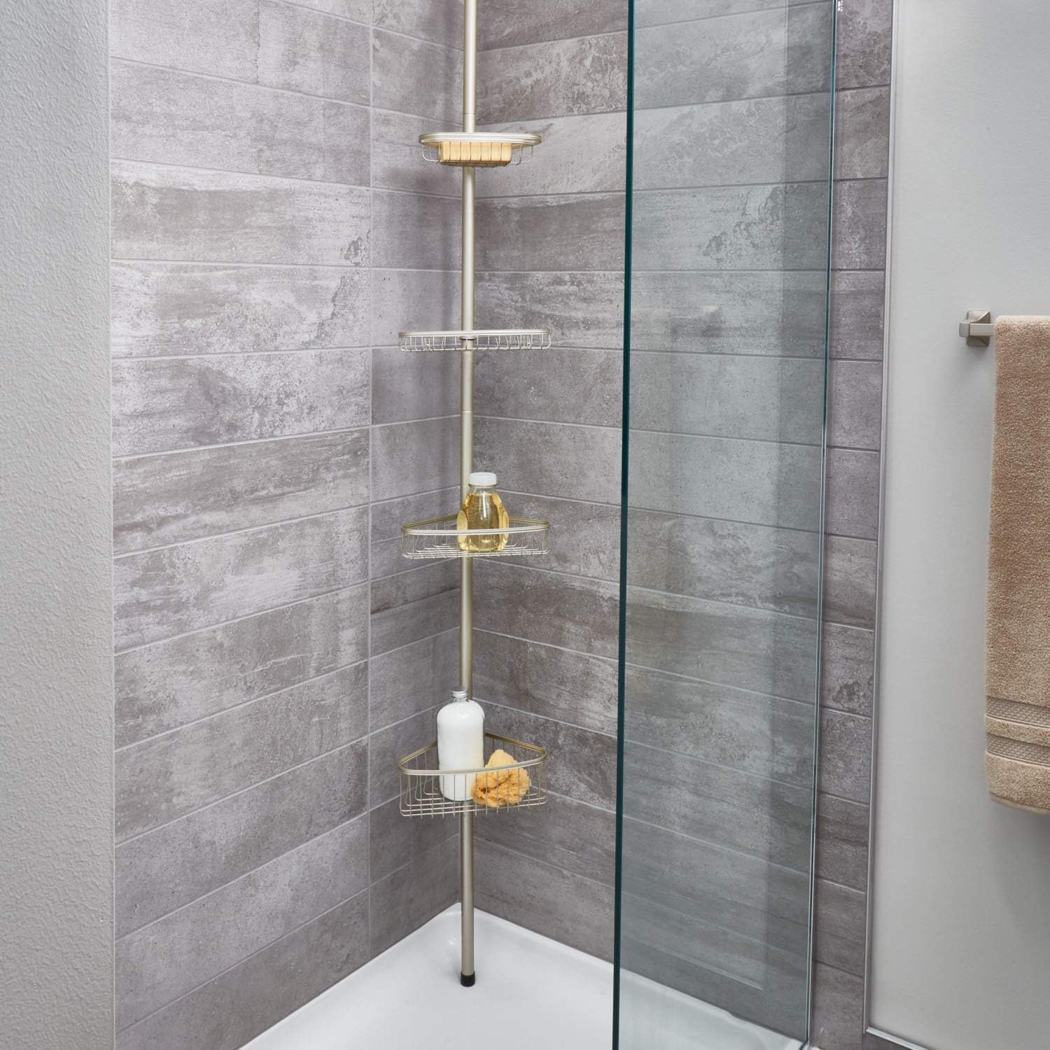 Get Discount 70% Price iDesign York Metal Wire Tension Rod Corner Shower Caddy, Pole, and Baskets for Shampoo, Conditioner, Soap, Adjustable 5'-9' Height, Satin Silver