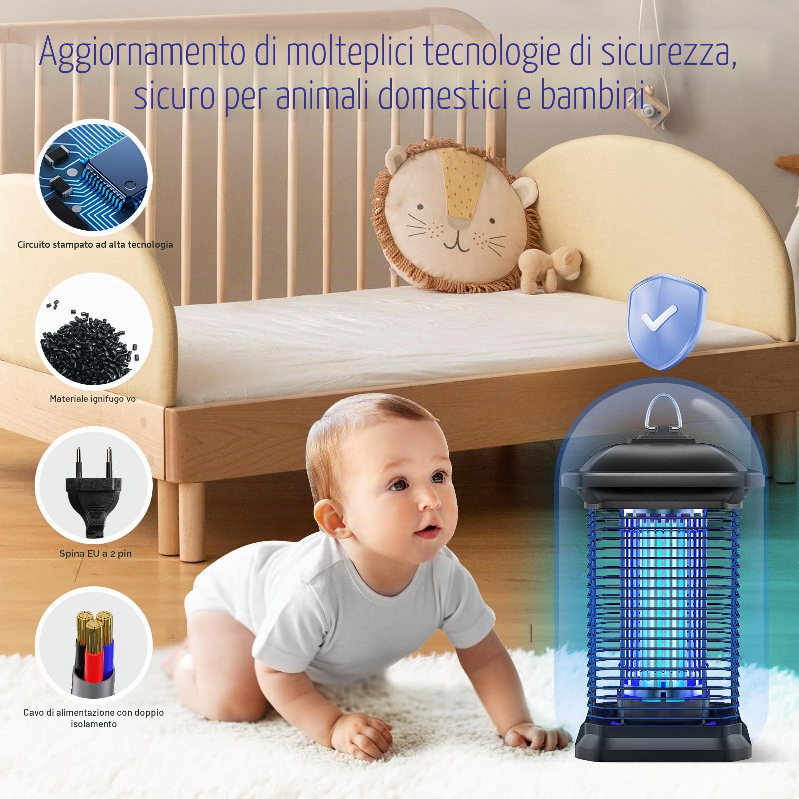 Lampada Antizanzare Elettrica 18W, 4000V UV Zanzariera Elettrica Impermeabile IPX4, Repellente per Zanzare Range 100m² Riducendo Efficacemente gli Insetti Volanti per i Giardini del Patio