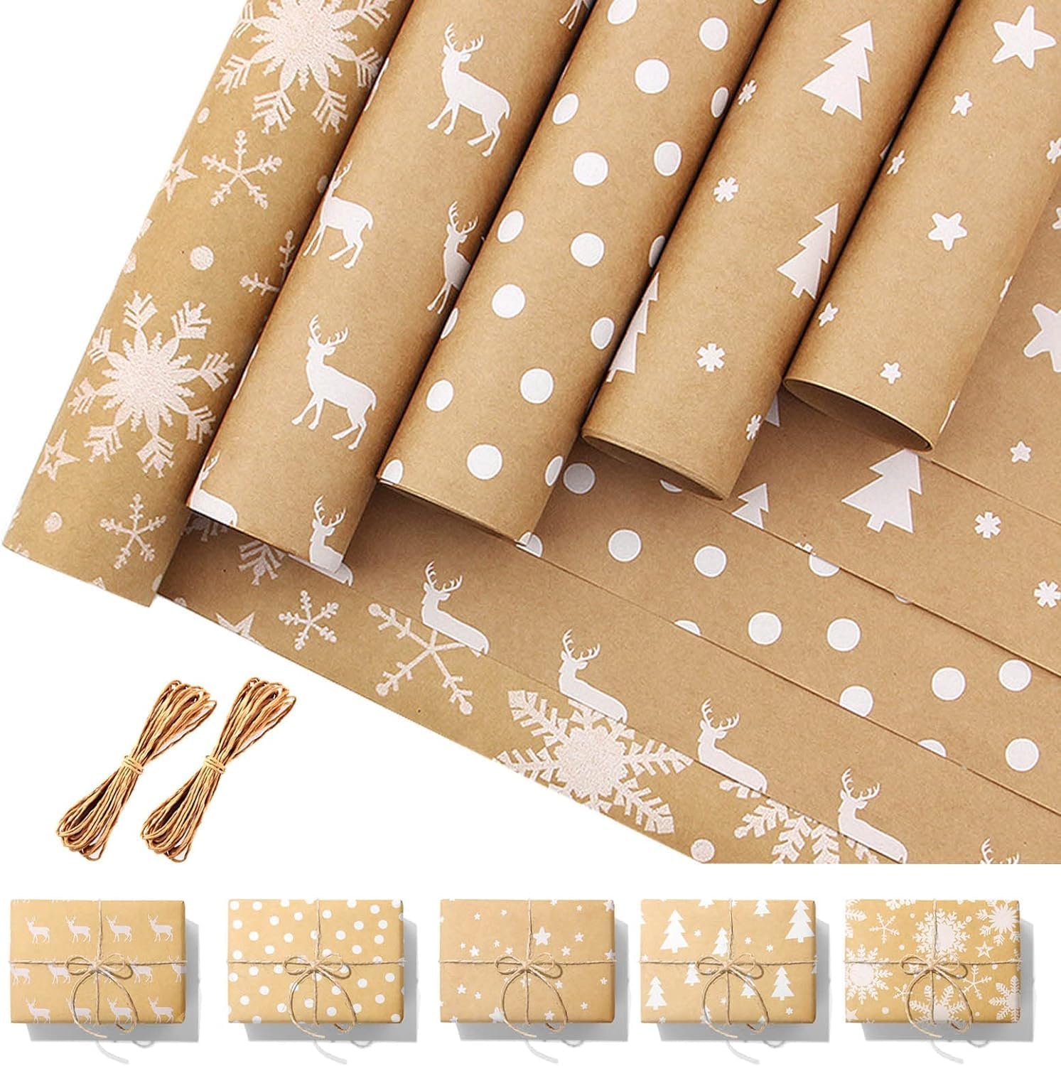 Christmas Wrapping Paper Rolls,5 Sheet 44cm x 100cm Christmas Gift