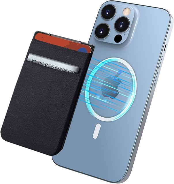 imluckies Magnetic Wallet Card Holder Designed for Apple MagSafe Wallet Compatible with iPhone 13 & 14 & 12 Series, 2 Layer Stretchy Fabric Pockets with RFID Blocking Support Max 5 Cards, Black