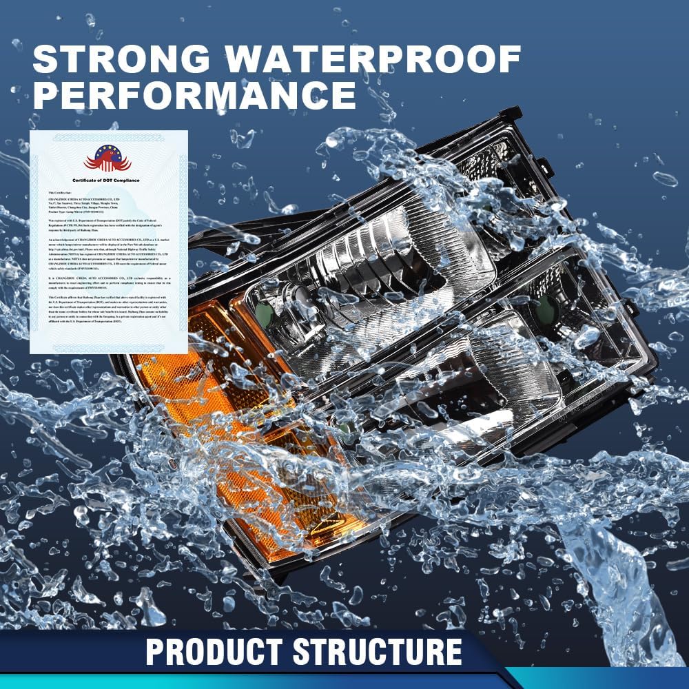 PIT66 Headlight Assembly Compatible with 2007-2013 GMC Sierra 1500 2500HD 3500HD Headlamps Assembly Accessories Driver & Passenger Side Clear Lens Chrome Housing Amber Reflector