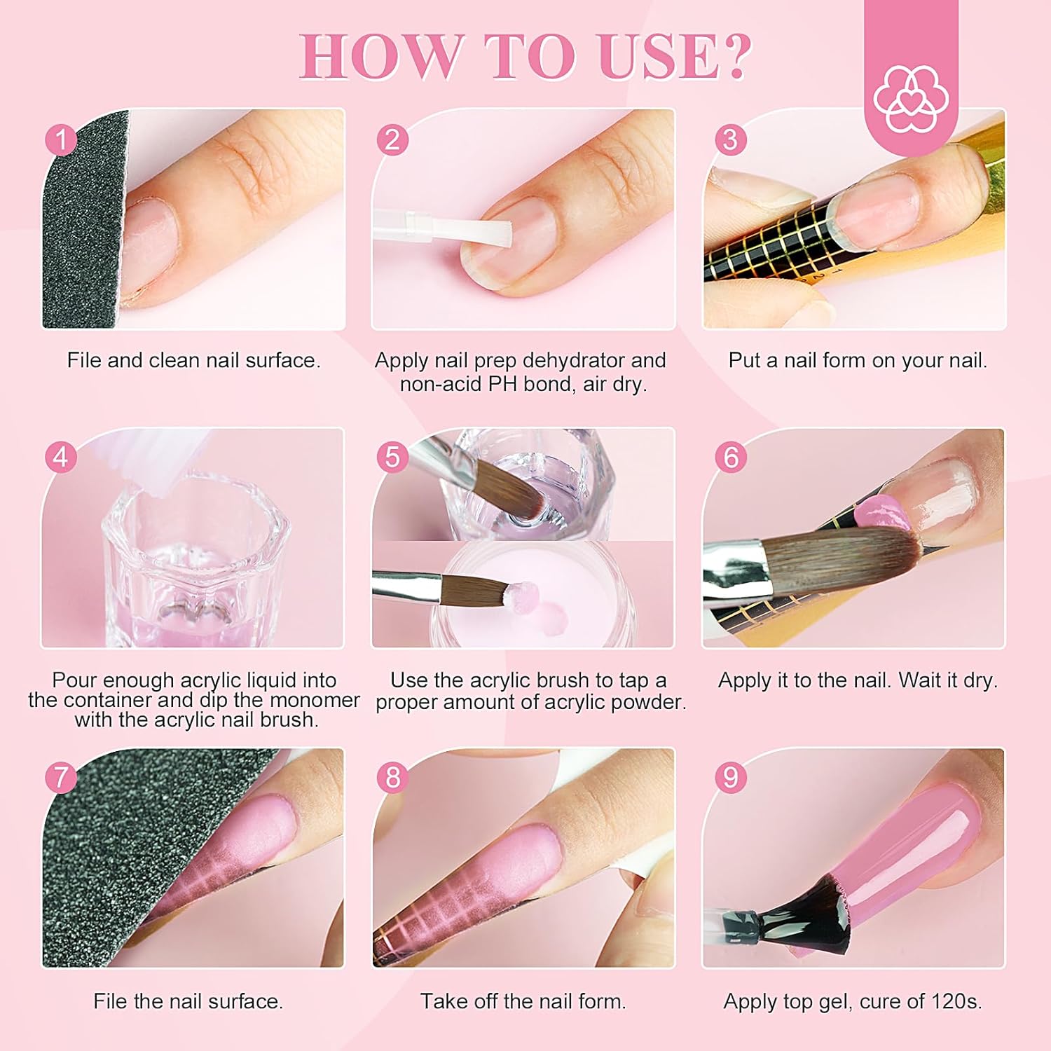 SAVILAND Acrylic Nail Kit Starter Set: Acrylic Nail Kit for Beginners with Everything White Pink Clear Acrylics Powder and Liquid Set #8/10/14 Nail Brush Forms Manicure Tools Home Nail Salon DIY
